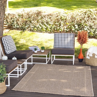 Livabliss Outdoor Teppich wetterfest, Darwin - In und Outdoor Teppich für Balkon 117x166 cm, Terrasse, Garten, Küche - Outdoor Teppich Boho Style, Teppich für draußen - Teppich Dunkelbeige und Schwarz