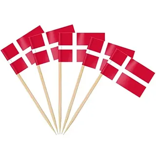 AhfuLife 100 Stück Dänemark Zahnstocher Flaggen, Dänische Deko Fahne Klein Mini Zahnstocher für 2026 WM Euro Fußball Party Eurovision Olympische Cupcake Topper Toothpick Cocktail Pub Deko