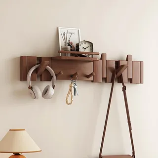 AEVIDKZOP Wandgarderobe mit Ablage, Wandregal Holz, 7 Haken Garderobenhaken, Kleiderständer, Jackenständer, Klavier Tastendesign, Quadratisches Dunkel, Geeignet für Flur, Schlafzimmer, 60 × 17 × 15cm
