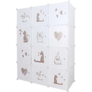 Kondela Modularer Kleiderschrank für Kinder Kitaro - weiß / braunes Muster - Weiß