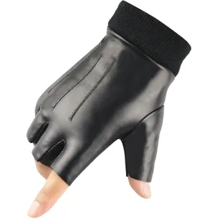 Long Keeper Fingerlose Handschuhe Leder Herren Winter Handschuhe Halbfinger Kunstleder Fäustlinge Fingerlos für Fahren Radfahren Motorrad