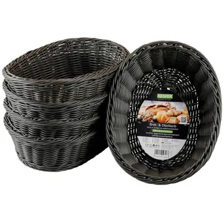 KESPER Brot- und Obstkorb, 5er Pack, Material: Voll-Kunststoffgeflecht, Maße: 29,5 x 23 x 9,5cm, Farbe: Grau |1982615