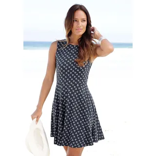 Strandkleid BEACHTIME, Damen, Gr. 38, N-Gr, blau (marine, weiß), Jersey, Obermaterial: 95% Baumwolle, 5% Elasthan, bedruckt, figurumspielend ca. Mitte Oberschenkel, Rundhals, Kleider Strandkleid, mit Ankerdruck, Sommerkleid aus elastischer Baumwolle, Topseller