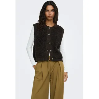 JDY Strickweste "JDYEIRA LIFE S/L O-NECK BUTTON VEST KNT" Materialmix, mit Wolle und Stretch, chocolate torte