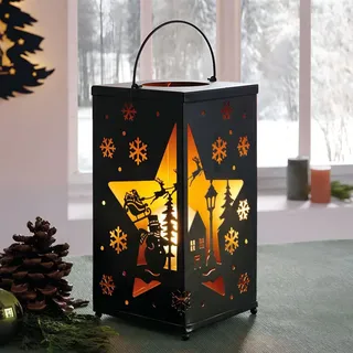 LED Laterne "Winterlandschaft" aus Metall, schwarz, Hängelaterne, Weihnachtsdeko, Leuchtdeko, Winterdeko - Schwarz