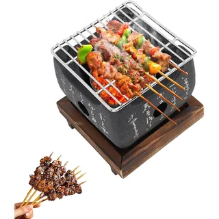Nikou Tischgrill Holzkohle Im Japanischen Stil, Mini BBQ-Grill Tragbarer Holzkohle Herd Holzkohlegrill Schnelle Heizung Barbecue Herd für Grillen Familie, Outdoor Camping