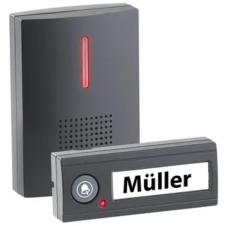 CASAcontrol Funkklingel: Funk-Türklingel, Licht- & Ton-Signal, 100 m Reichweite, WASSERGESCHÜTZT MIT IPX4, schwarz (Funkklingel Batterie, Kabellose Türklingel, Türklingelverstärker)