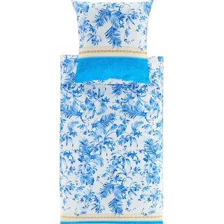 Bassetti IBISCUS Tattoo Bettwäsche + 1 Kissenhülle aus 100% Baumwollsatin in der Farbe Blau B1, Maße: 135x200 + 1 K 80x80 cm - 9332094