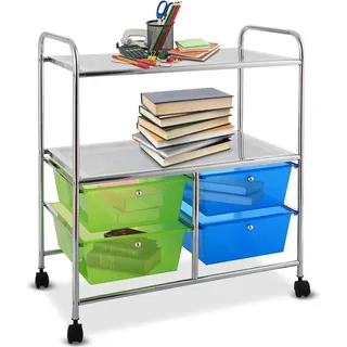 COSTWAY Rollcontainer Badrollwagen Schubladen Küchenwagen Rollwagen Haushaltswagen Mobiler Aufbewahrungswagen Frisierwagen Beistellwagen mit Rollen Badtrolley 62 x 37 x74cm