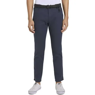 TOM TAILOR Denim Herren 1020451 Straight Fit Chino Hose mit Gürtel,23976 - Navy Dobby Yarn Dye,31W / 34L