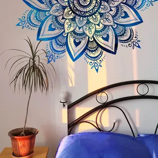 HGDESIGN® Wandtattoo Wandaufkleber Mandala Blau Schwarz (BxH) 78x40cm Wohnzimmer Schlafzimmer Wandsticker Wandbild Boho Style Flur Yoga Wanddeko (A)