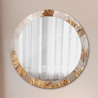 Runder Spiegel mit Modernem Aufdruck - Dekospiegel Wandmontage -golden Blätter- Ø80cm - Gold