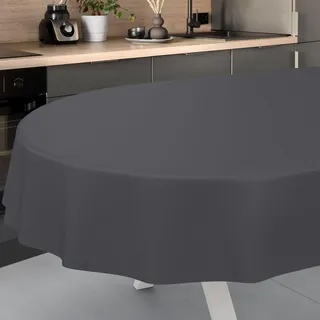 ANRO Wachstuch-Tischdecke abwaschbar Oval 180 x 140 cm Schwarz