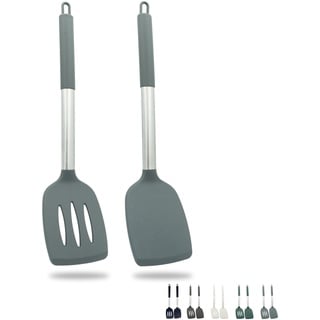 ZAIGON 2er Set Robuste, Antihaftbeschichtete Silikon Pfannenwender - Hitzebeständig und BPA-frei - Ideales Kochutensil für Fisch, Eier und Pfannkuchen (Grau)