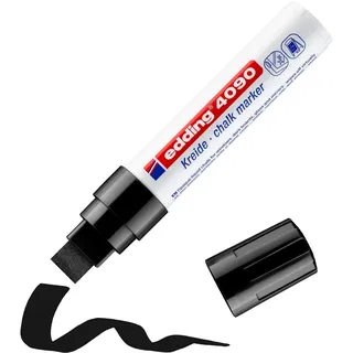 edding 4090 Kreidemarker - schwarz - 1 Kreidestift - Keilspitze 4-15 mm - breiter Kreidestift für Tafel abwischbar - zum Beschriften von Fenster, Glas, Spiegel - Tafelstift mit deckenden Farben