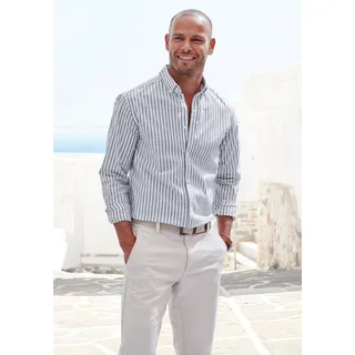 Langarmhemd JOHN DEVIN "Streifenhemd langarm mit Button-down-Kragen", Herren, Gr. XXXL (47/48), N-Gr, grau, gestreift, Web, Obermaterial: 100% Baumwolle, gestreift, regular fit normal, Rundhals, Manschette, Hemden Langarmhemd, aus leichter Baumwolle-Webware, Regular-fit