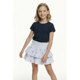 Stufenrock TOMMY HILFIGER "STAR STRIPES SKIRT", Mädchen, Gr. 7 (122), sweet blau stripes, Popeline, Obermaterial: 100% Baumwolle, bestickt, gestreift, regular fit kurz, Röcke Stufenrock, Kinder bis 16 Jahre, gesmoktes Bündchen, bestickt