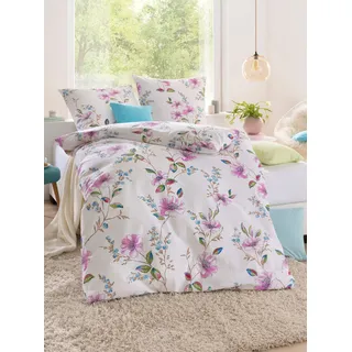 Bettwäsche BIBERNA Gr. 1, weiß (weiß, bedruckt), B/L: 135cm x 200cm, Feinbiber, B/L: 80cm x 80cm, 2 Stk., Feinbiber, 100% Baumwolle, Bettwäsche, Bettwäsche