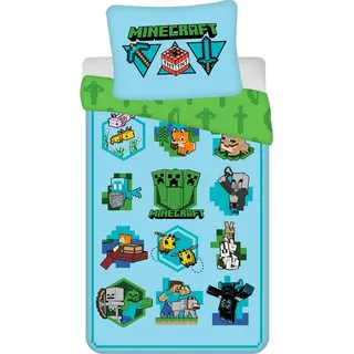 Minecraft Lets Play Schwarz/Blau/Grün 140 x 200 cm + 70 x 90 cm