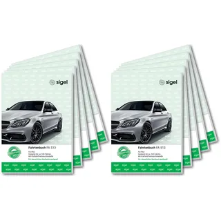 Sigel FA513/10 Fahrtenbücher A5, 64 Seiten, 10er Pack - für Vielfahrer max. 540 Fahrten - für Deutschland und Österreich, vom Finanzamt anerkannt - zur Trennung geschäftlicher und privater Fahrten