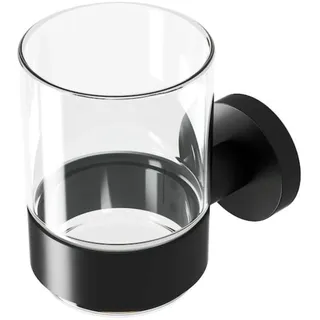 Geesa Nemox Becherhalter, Zahnputzbecher aus Glas, Halter aus Edelstahl, Farbe: Schwarz, 66 x 98 x 102 mm