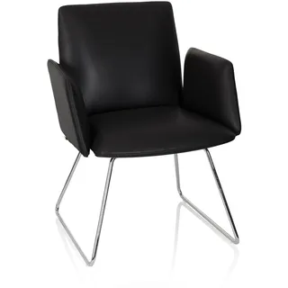 hjh OFFICE 600993 Designer Stuhl mit Kufengestell DESIGNIA V Kunstleder Schwarz moderner Besucherstuhl Esszimmerstuhl gepolstert