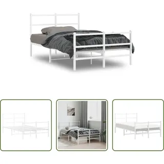 The Living Store Bettgestell mit Kopf- und Fußteil Metall Weiß 120x200 cm - Weiß