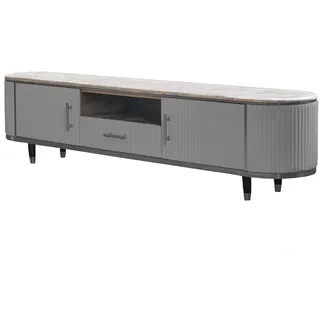 KAWOLA Lowboard MARIA TV-Bank Marmorplatte Kunstleder grau