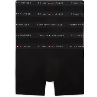 Boxer, Herren, Gr. L (52), 5 Stk., schwarz, Webqualität, Obermaterial: 95% Baumwolle, 5% Elasthan, TOMMY HILFIGER UNDERWEAR, unifarben, körpernah, Unterhosen Boxer, Körpernahe Passform mit elastischem Bund