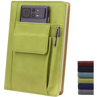 Nachfüllbares liniertes Leder-Tagebuch, A5-Größe, Hardcover-Tagebuch, Notizbuch für Damen und Herren, 100 g/m2, 200 Seiten, dickes Papier, Notizbücher mit zwei Vordertaschen und Stifttasche, tägliches