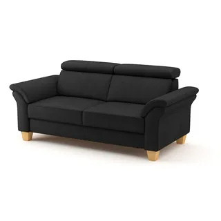 CAVADORE Echtleder 3er-Sofa Ammerland / Landhaus-Sofa mit Federkern + Kopfteilverstellung / 186 x 84 x 93 / Leder Schwarz