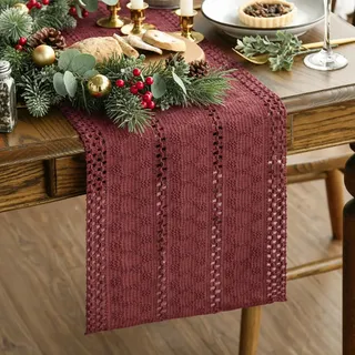 Artoid Mode Bauernhaus Baumwollflachs Makramee Rot Tischläufer 30x243 cm, Küche Tisch Geburtstag Dekoration Drinnen Urlaub Party Dekor