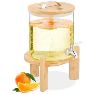Relaxdays Getränkespender , Multicolor , Glas, Holz, Metall , Bambus , 5 L , hitzebeständig , Geschirr, Kannen & Karaffen, Wasserkaraffen & Krüge