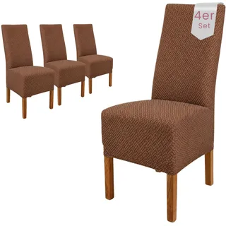 Scheffler Home Stuhlhussen Braun 4er Set Elastisch Luna-lang