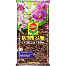 COMPO SANA Orchideenerde - optimal für alle Orchideenarten - hochwertige Blumenerde aus Pinienrinde - versorgt die Orchideen für bis zu 8 Wochen mit Nährstoffen - 5 Liter