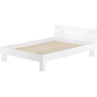 Doppelbett Überlänge 140x220 Massivholzbett weiß Futonbett Jugend Zubehör wählbar V-60.86-14-220WRollrost inkl. - Weiß