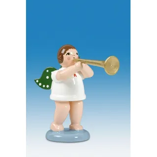 KDE-Kunstgewerbliche Drechslerei Ellmann Engelmusikant Engel mit Fanfare mit Krone Höhe ca 6 cm Gartenfigur