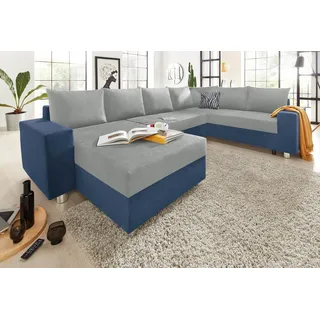 COLLECTION AB Wohnlandschaft »Paris U-Form« mit Federkern, wahlweise mit Bettfunktion und Bettkasten, blau