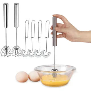 2 Stück Schneebesen Edelstahl,Dancepandas Halbautomatischer Schneebesen,Spiralbesen klein Drehbarer Push Mixer Rührer für Mischen Schlagen Rühren Küchen Utensilien