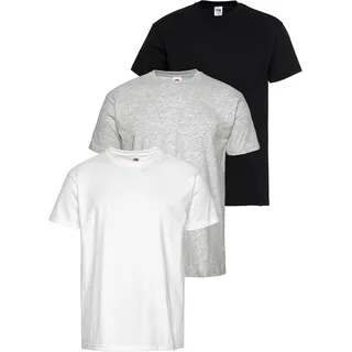T-Shirt FRUIT OF THE LOOM, Herren, Gr. L (52/54), schwarz-weiß (weiß, schwarz, graumelange 3, hb, schwarz, weiß), Single Jersey, Obermaterial: 100% Baumwolle. Obermaterial 2: 97% Baumwolle, 3% Polyester. Melange in der Packung: 97% Baumwolle, 3% Polyester, unifarben, Basic, schmal, Rundhals, ohne Bündchen, Shirts T-Shirt, mit Rundhalsausschnitt, Topseller