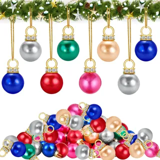 Kleine Weihnachtskugeln Set, 66 Stück Mini Weihnachtskugeln, 16 mm Mini Christbaumkugeln, Weihnachtskugelns Bunt mit 10 Metern Golddraht für Weihnachtsbäume, Girlanden, Treppen, Fenster