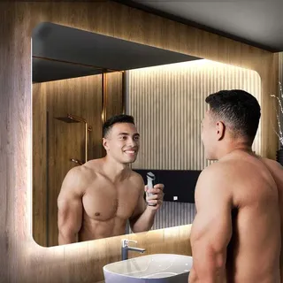 Badspiegel 80x80 cm - Vertikal mit LED Beleuchtung - LED Farbe Kaltweiß 7000K - TZA105 - Individuell Nach Maß - Beleuchtet Wandspiegel Lichtspiegel Badezimmerspiegel - Transparent