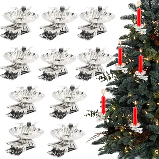 Aongray Silber 10 Stück Baumkerzenhalter Clip, Stabkerzenhalter Clip für Weihnachtsbaum Mini Metall Vintage Kerzentüllen mit Clip für Wohnzimmer, Hochzeit, Geburtstag, Feier, Party, Weihnachten Dekora