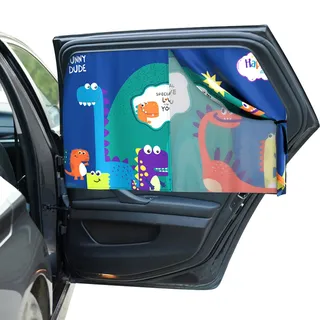 Hianjoo Auto Sonnenschutz Baby mit UV Schutz, Auto Moskitonetz Seitenscheibe für Kinder, Magnet Autofenster Sonnenschutz Universal, Doppellagiger Sonnenschutztuch - Dinosauriermuster