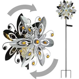 Windrad Metall Garten Solar Solarleuchte Außen Solarlampe Windspiel Silber Optik - Gelb, Schwarz, Grau