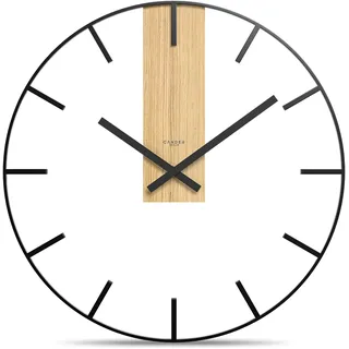 Cander Berlin UNDIS XXL Vintage Wanduhr lautlos 60 cm Metall Holz Eichenurnier ohne Tickgeräusche groß modern schwarz Wohnzimmer