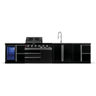 GORILLER® BLACKBACK L4 Outdoor-Küche, Gasgrill mit Kühlschrank, Waschbecken, Extra-Arbeitsfläche und Stauraum, Edelstahl, Schwarz - Schwarz