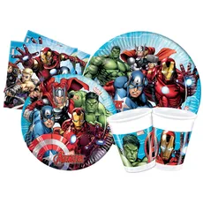 Ciao Partygeschirr Party-Set Marvel Avengers Mighty für 24 Personen (112 pcs: 24 Pappteller Ø23cm, 24 Pappteller Ø20cm, 24 Becher 200ml, 40 Servietten 33x33cm)