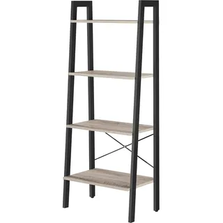 VASAGLE Regal, Bücherregal mit 4 Ebenen, Leiterregal, Standregal, für Wohnzimmer, Schlafzimmer, Küche, Homeoffice, Industrie-Design, Stahlrahmen, Greige-schwarz LLS44MB