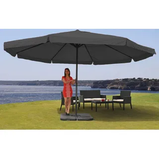 Sonnenschirm Meran Pro, Gastronomie Marktschirm mit Volant Ø 5m Polyester/Alu 28kg anthrazit mit Ständer - Grau